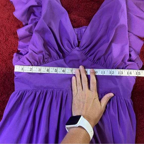 English Factory Purple Ruched Midi Dress with Flutter Sleeves - Picture 8 of 12